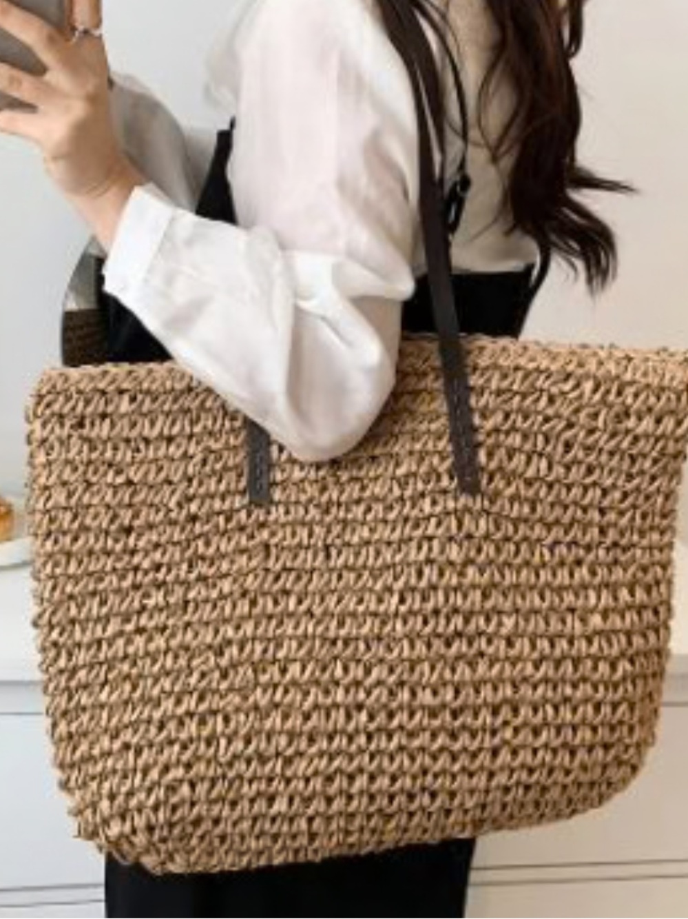 Woven Straw Tote Beach Bag - Picture 6 of 10